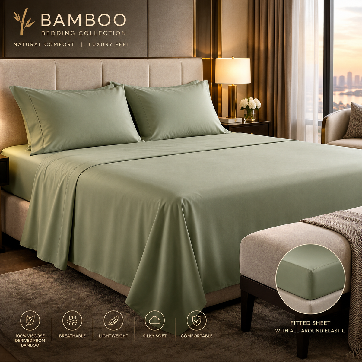BAMBOO 300TC Flate Sheet + Pillowcase